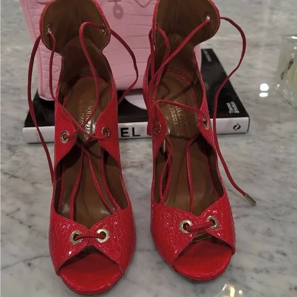 Aquazzura Red Platform Lace-Up Heels
